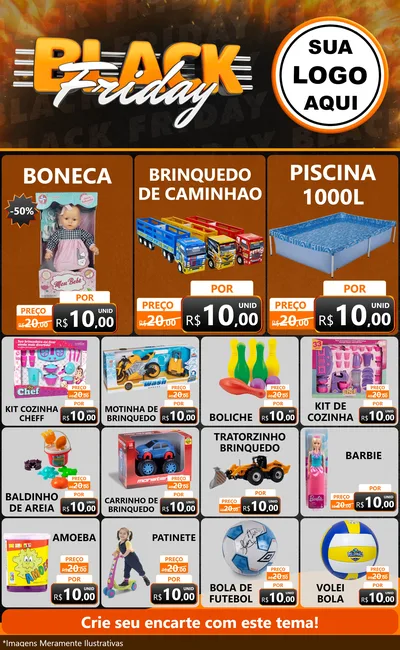 Modelo de Encarte para Encarte Grande com o tema Black Friday para Brinquedos