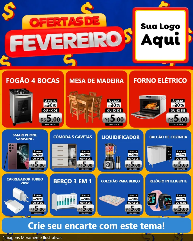 Modelo de Rede Social para Feed Instagram com o tema Ofertas de Fevereiro para Móveis e Eletro