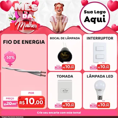 Modelo de Rede Social para Feed Facebook com o tema Mês da Mulher para Materiais Elétricos