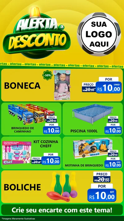Modelo de TV para TV Vertical com o tema Alerta de Desconto para Brinquedos