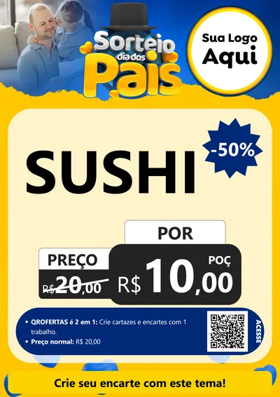 Modelo de Cartaz para Cartaz A4 Vertical com o tema Sorteio Dia Dos Pais para Comida japonesa