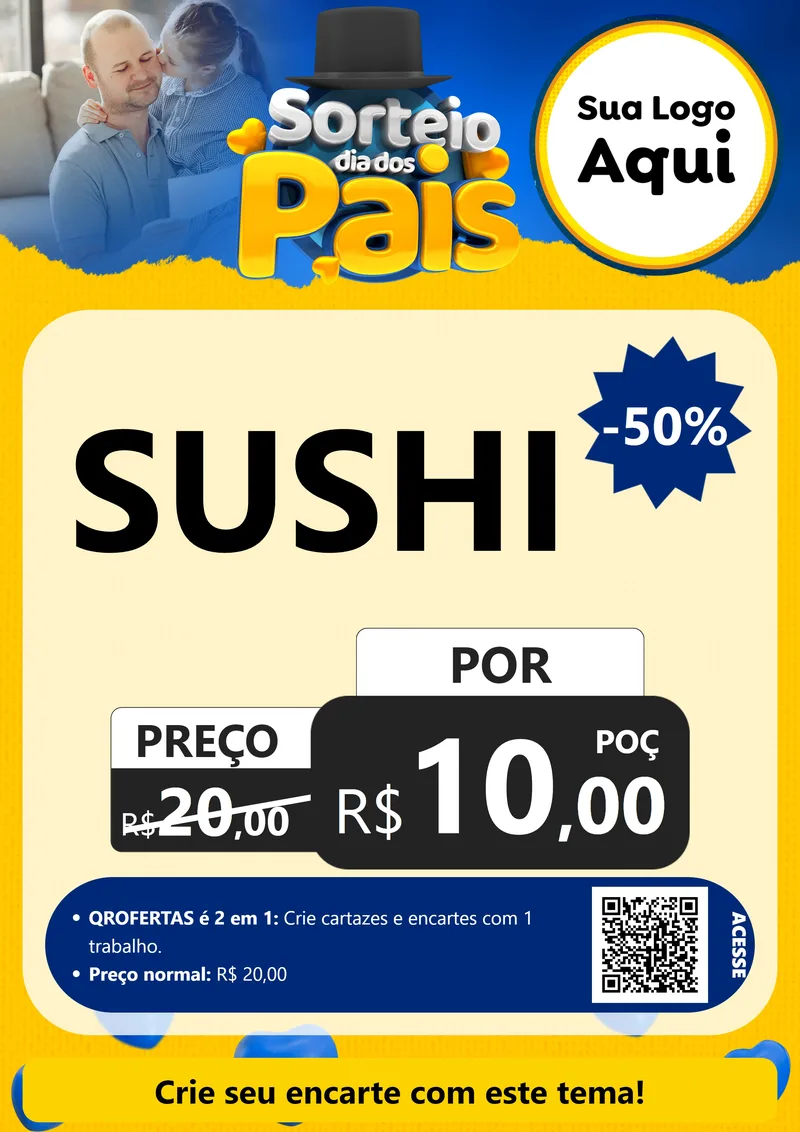 Modelo de Cartaz para Cartaz A4 Vertical com o tema Sorteio Dia Dos Pais para Comida japonesa