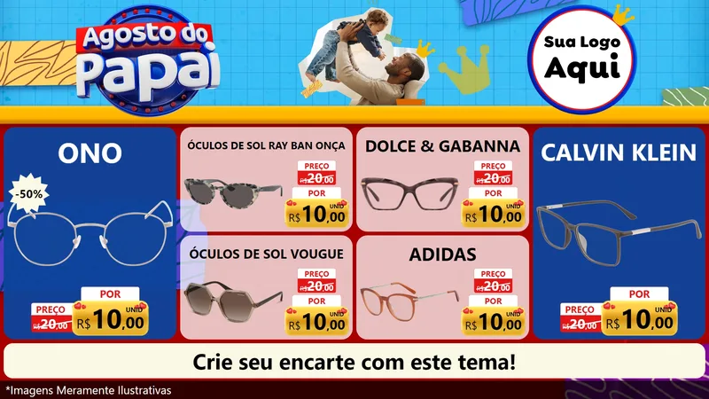 Modelo de TV para TV Horizontal com o tema Agosto do Papai para Óticas