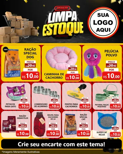 Modelo de Rede Social para Feed Instagram com o tema Operação Limpa Estoque para Pet Shop