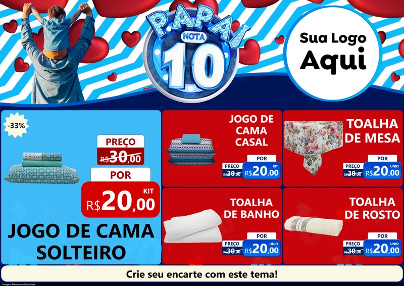 Modelo de Encarte para Encarte A4 Horizontal com o tema Papai Nota 10 para Cama, Mesa e Banho