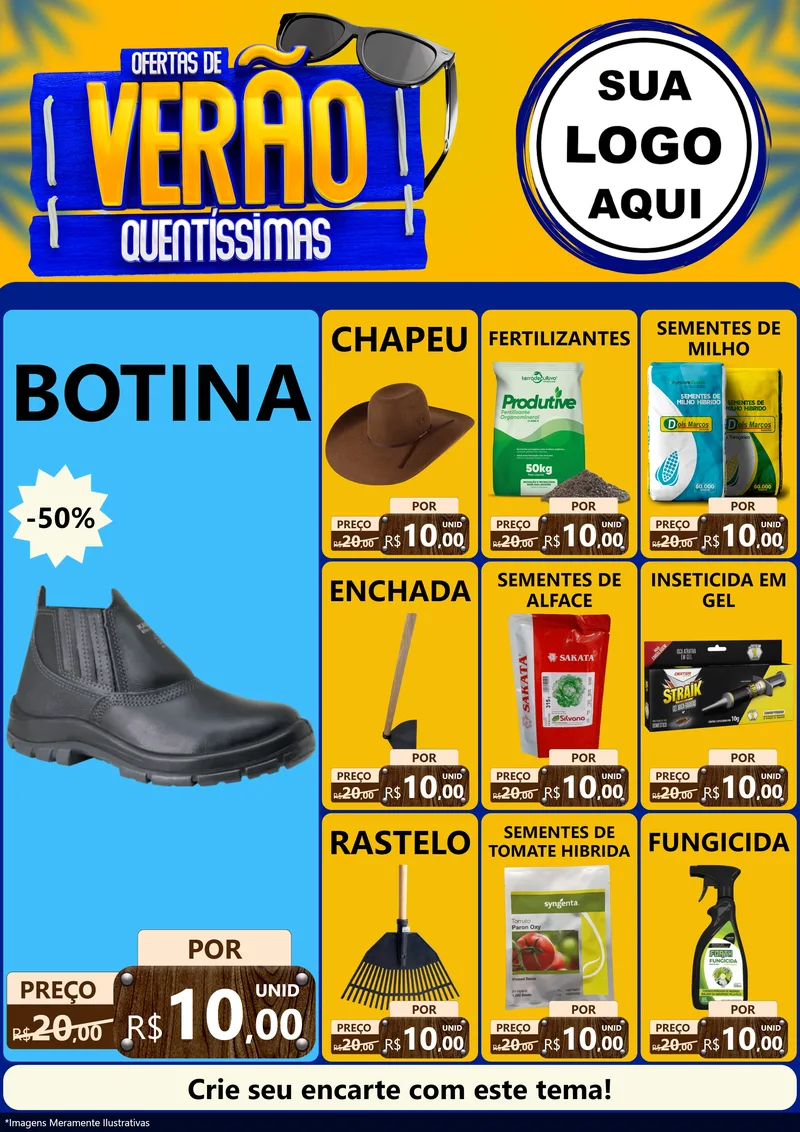 Modelo de Encarte para Encarte A4 Vertical com o tema Ofertas de Verão Quentíssimas para Agropecuária