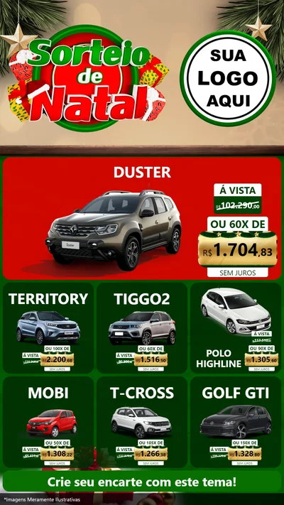 Modelo de Rede Social para Stories com o tema Sorteio de Natal para Concessionaria de Carros