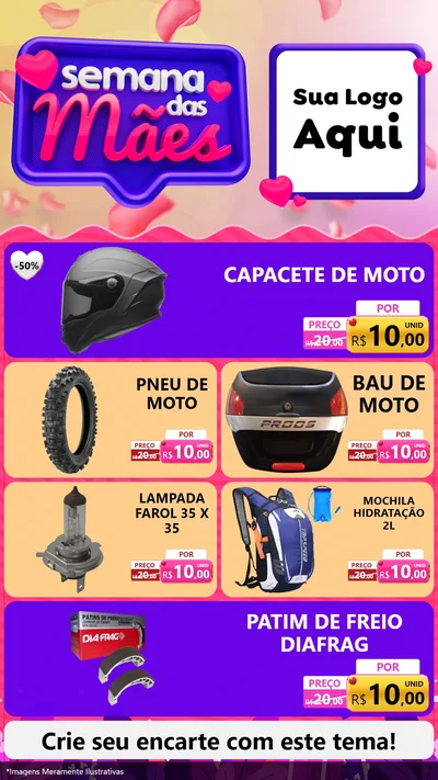 Modelo de TV para TV Vertical com o tema Semana das Mães para Moto peças