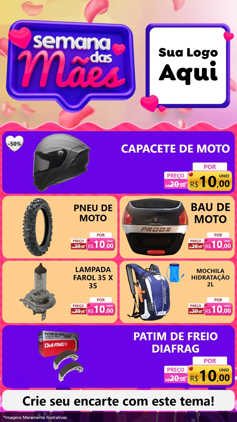 Modelo de TV para TV Vertical com o tema Semana das Mães para Moto peças