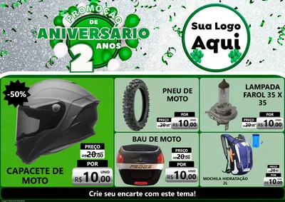 Modelo de Encarte para Encarte A4 Horizontal com o tema Promoção de Aniversário - 2 Anos para Moto peças