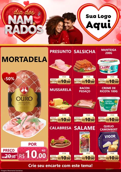 Modelo de Encarte para Encarte A4 Vertical com o tema Dia dos Namorados para Frios e Laticínios