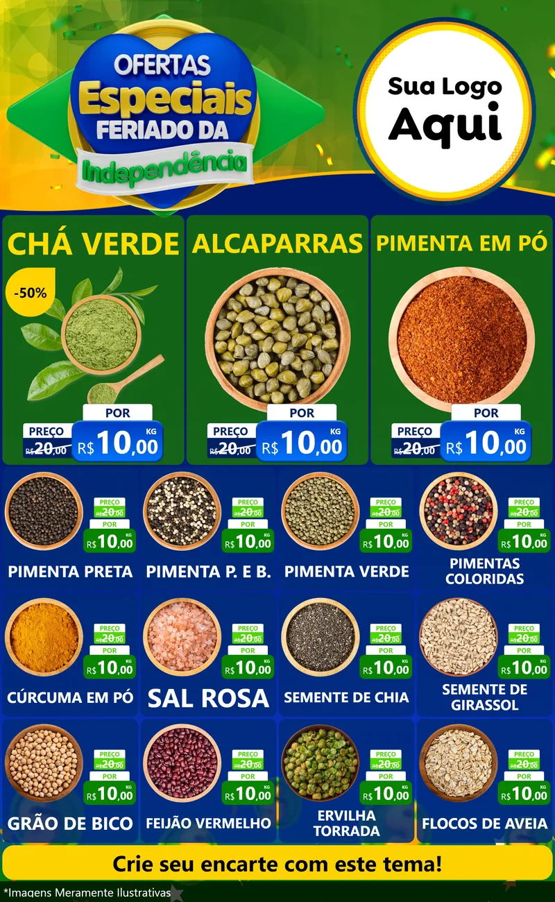 Modelo de Encarte para Encarte Grande com o tema Ofertas Especiais Feriado da Independência para Produtos Naturais