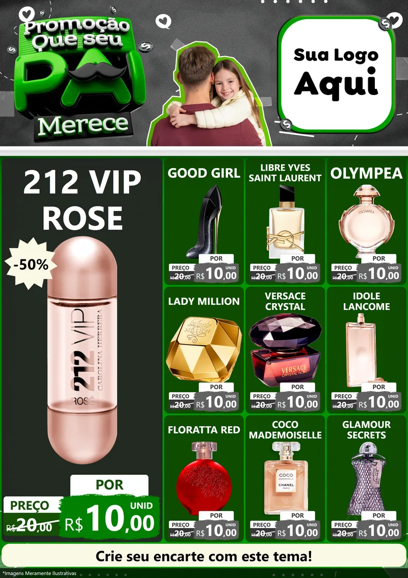 Modelo de Encarte para Encarte A4 Vertical com o tema Promoção Que seu Pai Merece para Perfumes