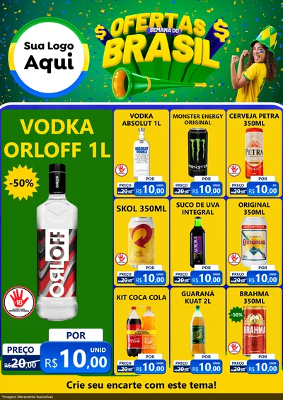 Modelo de Encarte para Encarte A4 Vertical com o tema Ofertas Semana do Brasil para Distribuidora de bebidas