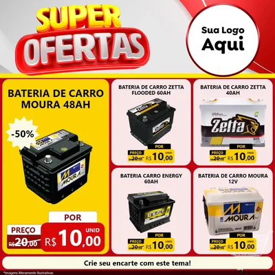 Modelo de Rede Social para Feed Facebook com o tema Super Ofertas para Baterias Elétricas