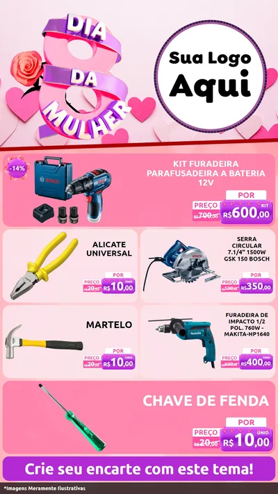 Modelo de TV para TV Vertical com o tema Dia da Mulher para Maquinas e Ferramentas