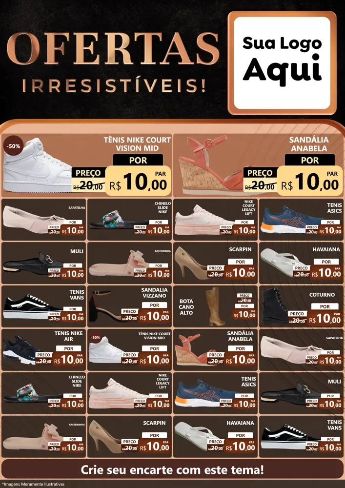 Modelo de Encarte para Encarte A4 Vertical com o tema Ofertas Irresistíveis! para Calçados