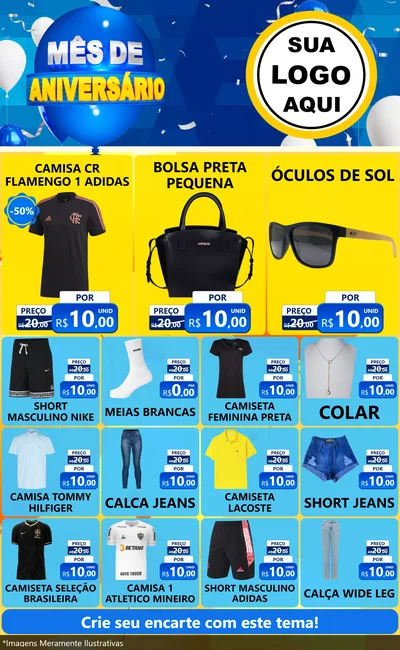 Modelo de Encarte para Encarte Grande com o tema Mês de Aniversário para Roupas e acessórios
