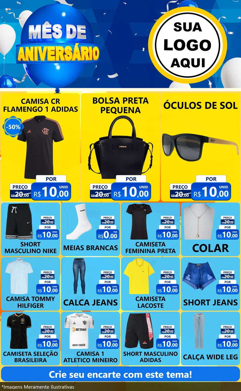 Modelo de Encarte para Encarte Grande com o tema Mês de Aniversário para Roupas e acessórios