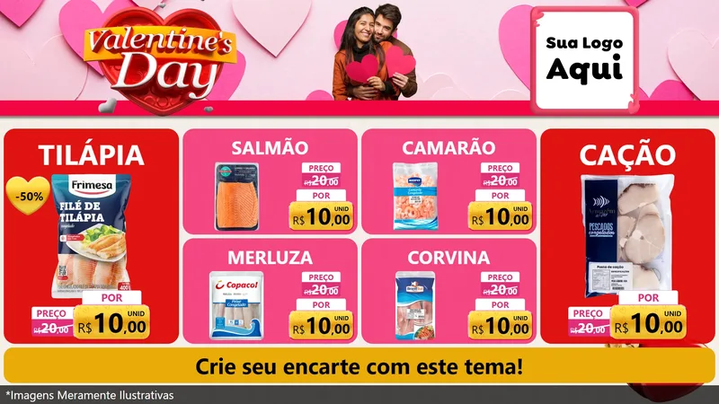 Modelo de TV para TV Horizontal com o tema Valentine's Day para Peixaria