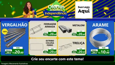 Modelo de TV para TV Horizontal com o tema Ofertas da Semana da Independência para Ferragens