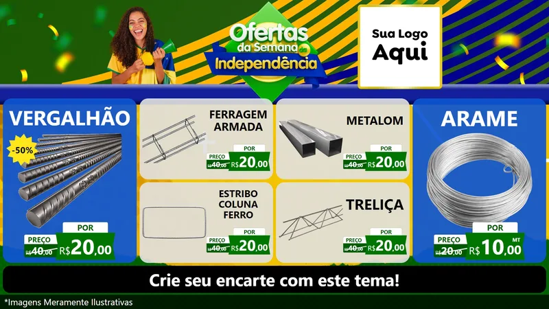 Modelo de TV para TV Horizontal com o tema Ofertas da Semana da Independência para Ferragens