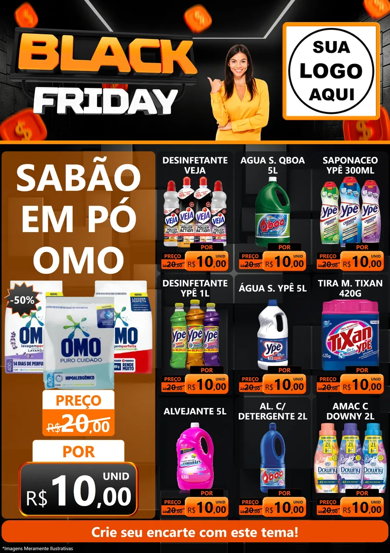 Modelo de Encarte para Encarte A4 Vertical com o tema Black Friday para Produtos de Limpeza