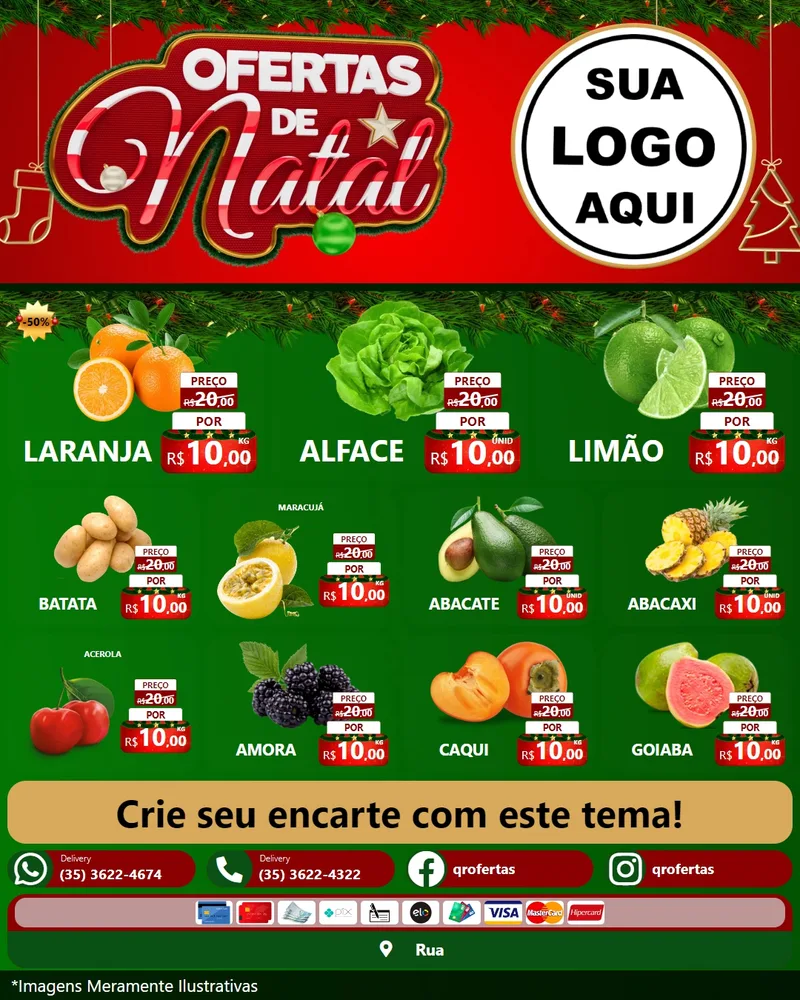 Modelo de Rede Social para Feed Instagram com o tema Ofertas de Natal para Hortifrúti