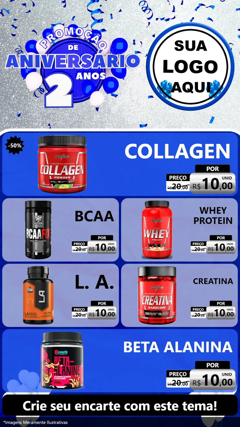 Modelo de TV para TV Vertical com o tema Promoção de Aniversário - 2 Anos para Suplementos alimentares