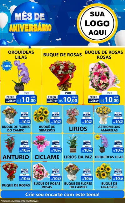 Modelo de Encarte para Encarte Grande com o tema Mês de Aniversário para Floricultura e jardim