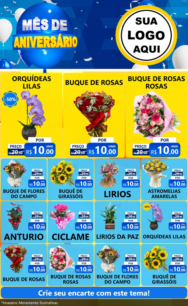 Modelo de Encarte para Encarte Grande com o tema Mês de Aniversário para Floricultura e jardim