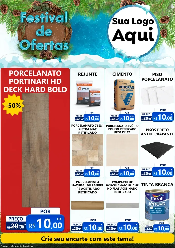 Modelo de Encarte para Encarte A4 Vertical com o tema Festival de Ofertas - Inverno para Pisos e revestimentos
