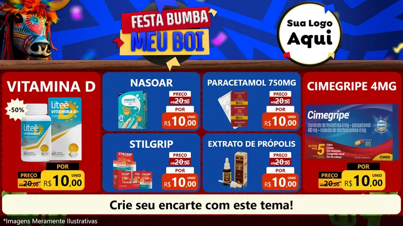 Modelo de TV para TV Horizontal com o tema Festa Bumba meu Boi para Farmácia