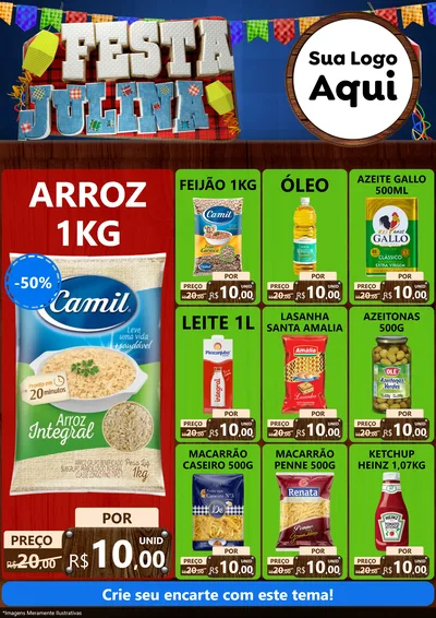 Modelo de Encarte para Encarte A4 Vertical com o tema Festa Julina para Supermercado