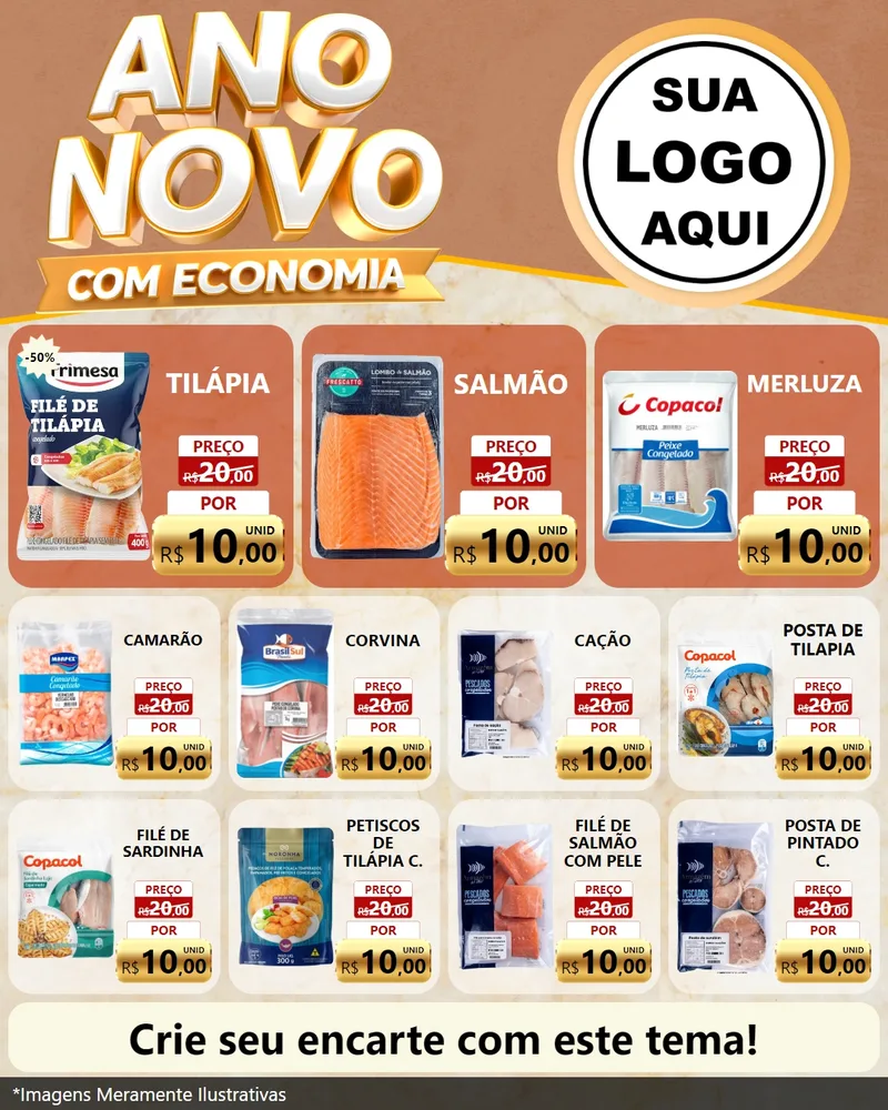 Modelo de Rede Social para Feed Instagram com o tema Ano Novo Com Economia para Peixaria