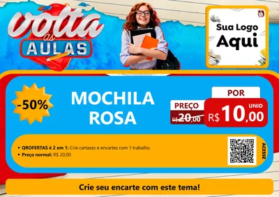 Modelo de Cartaz para Cartaz A4 Horizontal com o tema Volta às Aulas para Papelaria