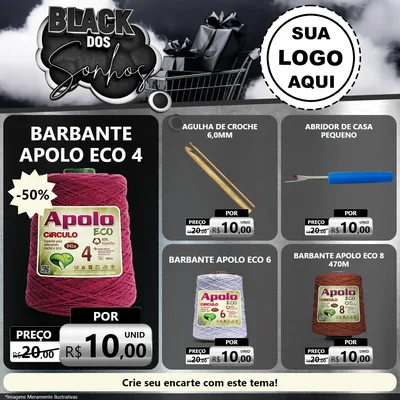 Modelo de Rede Social para Feed Facebook com o tema Black dos Sonhos para Armarinho e Aviamentos