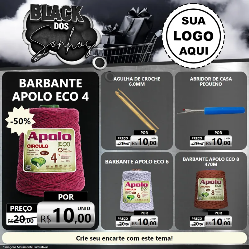Modelo de Rede Social para Feed Facebook com o tema Black dos Sonhos para Armarinho e Aviamentos