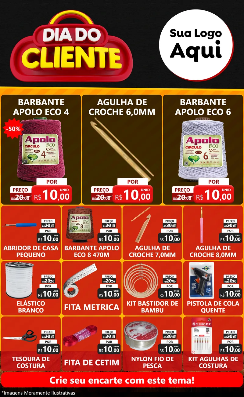 Modelo de Encarte para Encarte Grande com o tema Dia do Cliente para Armarinho e Aviamentos
