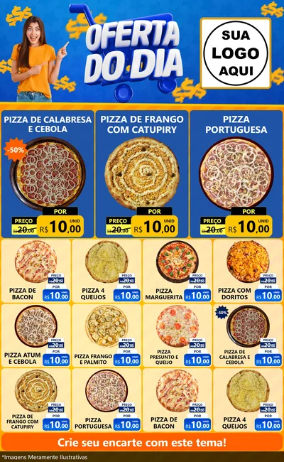 Modelo de Encarte para Encarte Grande com o tema Oferta do Dia para Pizzaria