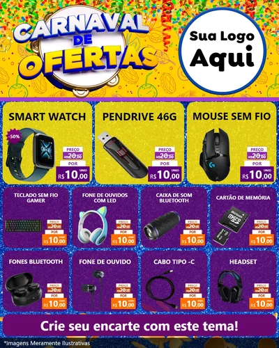 Modelo de Rede Social para Feed Instagram com o tema Carnaval de Ofertas para Informática