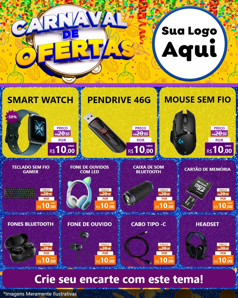 Modelo de Rede Social para Feed Instagram com o tema Carnaval de Ofertas para Informática