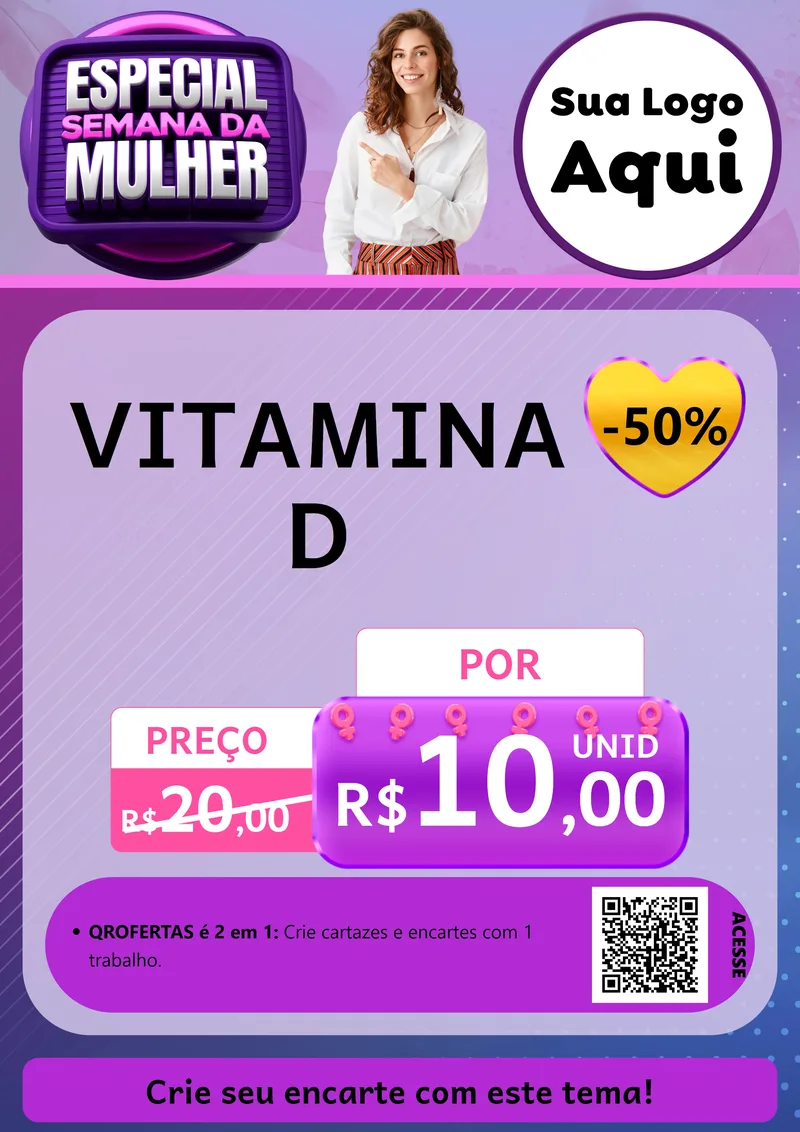 Modelo de Cartaz para Cartaz A4 Vertical com o tema Especial Semana da Mulher para Farmácia