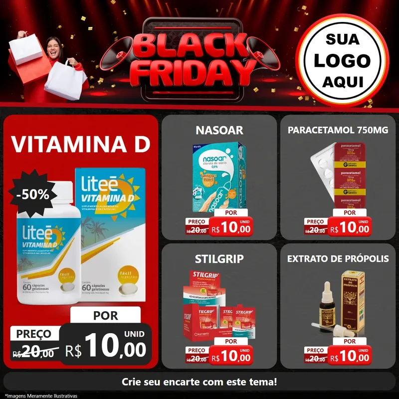 Modelo de Rede Social para Feed Facebook com o tema Black Friday para Farmácia