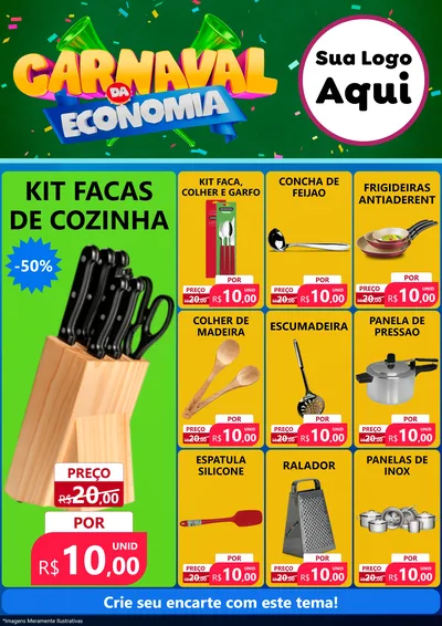 Modelo de Encarte para Encarte A4 Vertical com o tema Carnaval da Economia para Utilidades Domésticas
