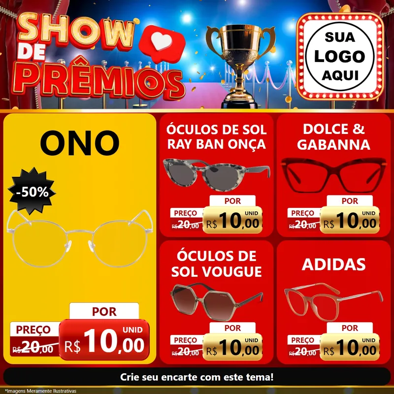 Modelo de Rede Social para Feed Facebook com o tema Show de Prêmios para Óticas