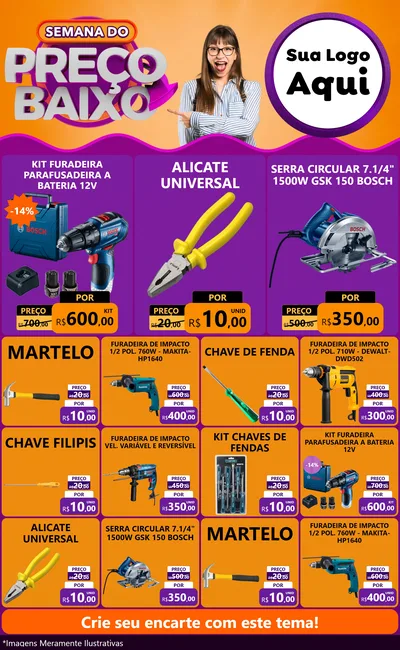 Modelo de Encarte para Encarte Grande com o tema Semana do Preço Baixo para Maquinas e Ferramentas