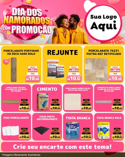 Modelo de Rede Social para Feed Instagram com o tema Dia dos Namorados com Promoção para Pisos e revestimentos
