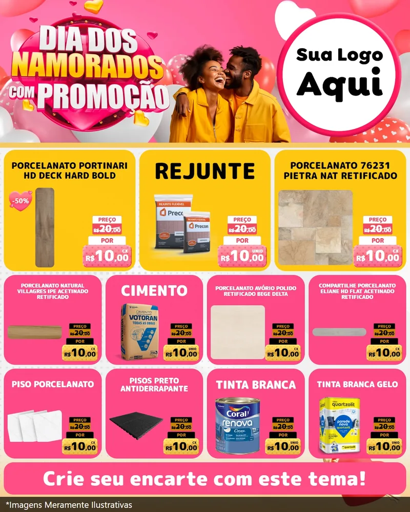 Modelo de Rede Social para Feed Instagram com o tema Dia dos Namorados com Promoção para Pisos e revestimentos