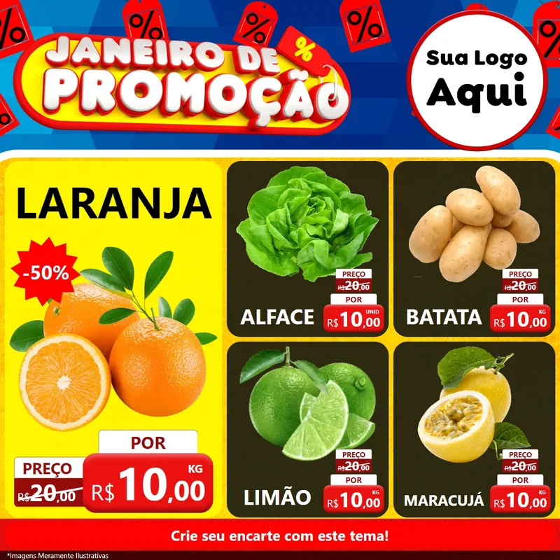 Modelo de Rede Social para Feed Facebook com o tema Janeiro de Promoção para Hortifrúti
